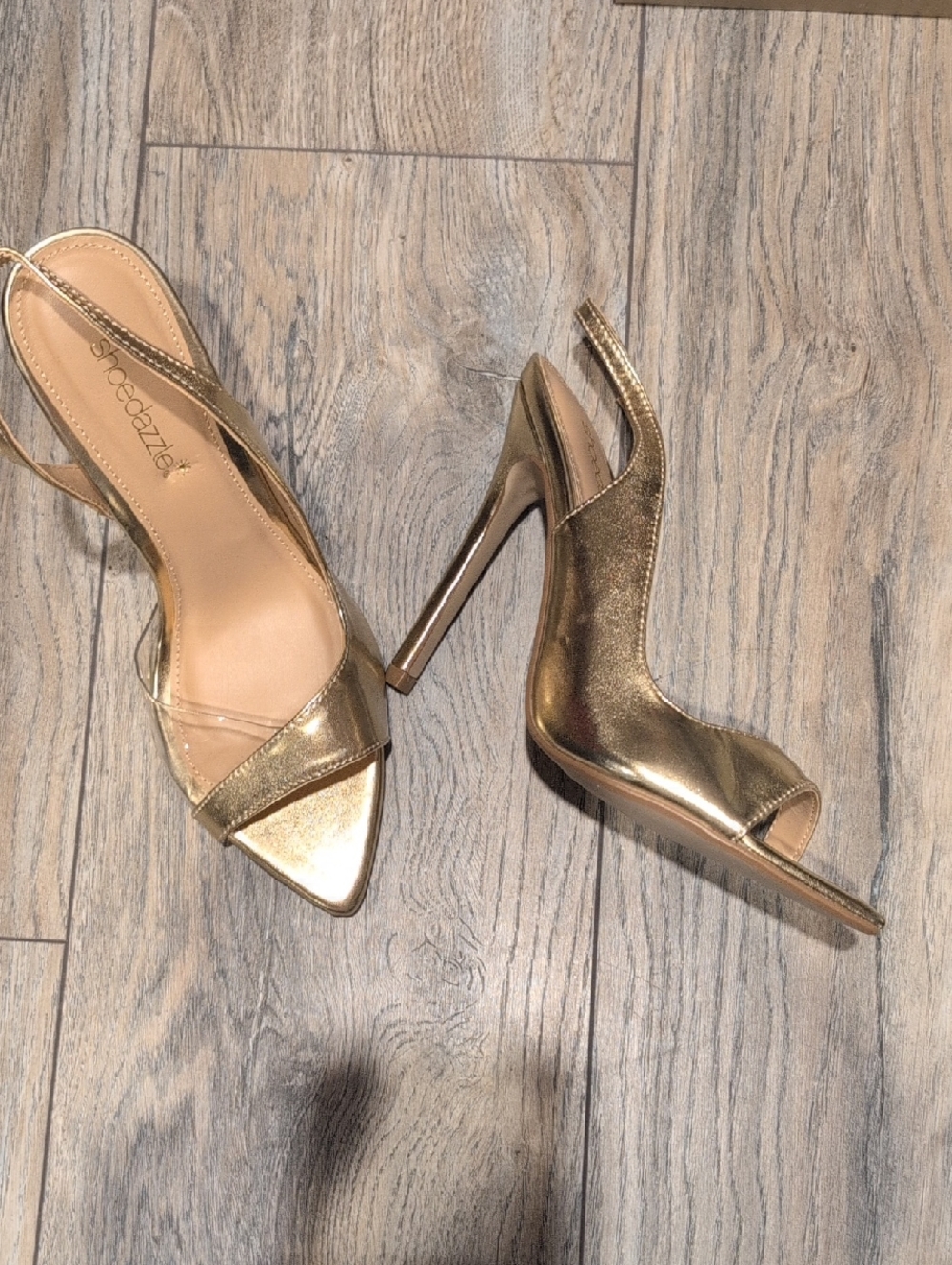 Shoe Dazzle Metallic Gold Pointed Slingback Stiletto Heels